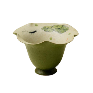 梵汝手绘荷鱼花瓣流云花口茶杯高颜值陶瓷功夫茶具家用品茗杯单杯