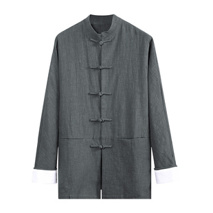 由天丨新中式男装苎麻唐装外套中国风长袖男士改良汉服男棉麻上衣