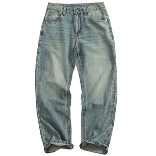 莱赛尔垂感牛仔长裤男春夏新款经典五袋款猫须刷白做旧水洗直筒裤