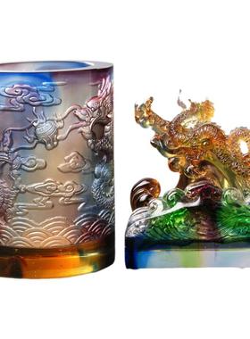 琉璃笔筒刻字高档送领导文创礼品