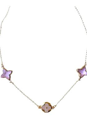 sweetbones千金感辣妹贝母四叶草项链粉色锆石项链