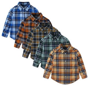 RL002男女童小马春秋磨毛格子纯棉长袖衬衣儿童衬衫