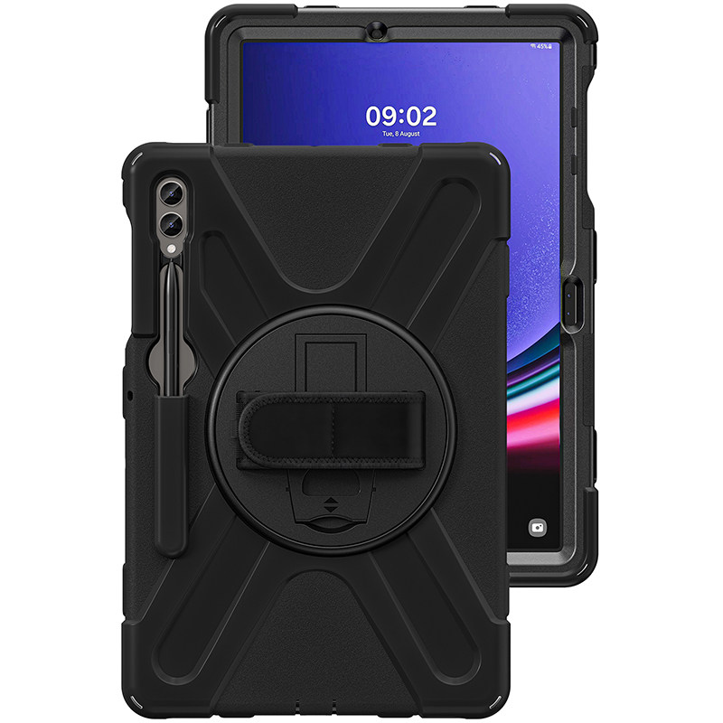 适用三星s9平板保护套S9ultra保护壳硅胶全包TabS9+ S9U S8 S7 S8U平板电脑港版防摔旋转支架钢化膜