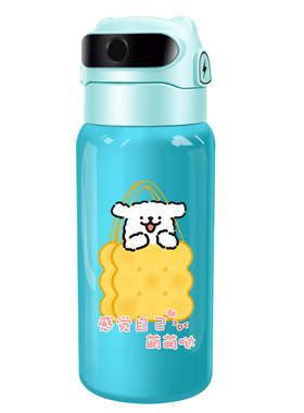 线条小狗指纹解锁保温水杯大容量
