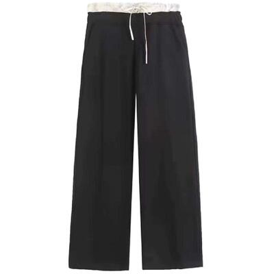 拼接花边黑色休闲裤女夏季新款