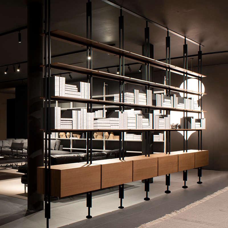 意式铁艺书架落地极书架客厅书柜多层墙书架隔断简置物架实木架满