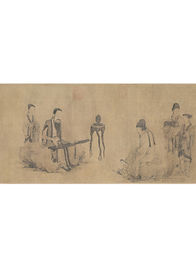 高清复制王振鹏伯牙鼓琴图白描