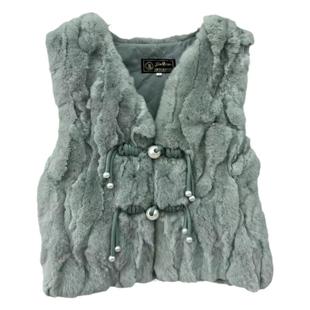 2024真獭兔毛马甲儿童秋冬皮草坎肩毛毛背心保暖V领皮毛一体时尚