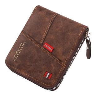 钱包男士短款超薄个性拉链钱夹大容量卡包一体薄款零钱袋收纳皮夹