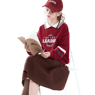 多妙屋女童卫衣秋冬新款大童洋气女孩上衣童装儿童红色衣服外套