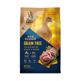 富粒滋狗粮4.0全价冻干无谷高蛋白鲜肉生骨肉鸭肉梨成犬狗粮6kg