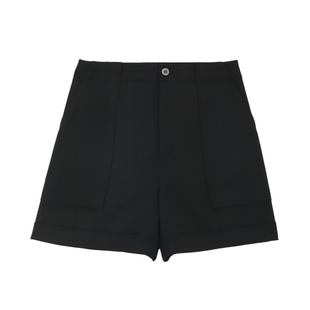 知识分子/MSLAN26春遮胯西装裤 翻折边休闲裤高腰黑色显瘦短裤