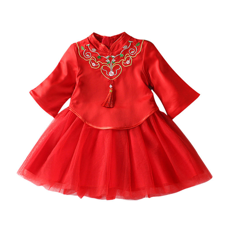 女宝宝秋季新款汉服红色喜庆套装