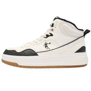 乔丹男鞋加绒板鞋男高帮二棉鞋2025冬季保暖运动鞋革面防水小白鞋