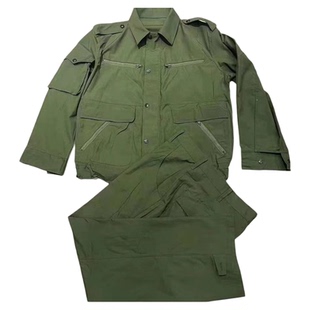 老式库存87式夏季工作服夹克式的确良面料军绿色套装薄款耐磨户外