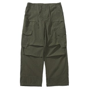 瞬时山野Monterest户外格型全棉宽松抽绳腰头直筒裤工装伞兵裤男