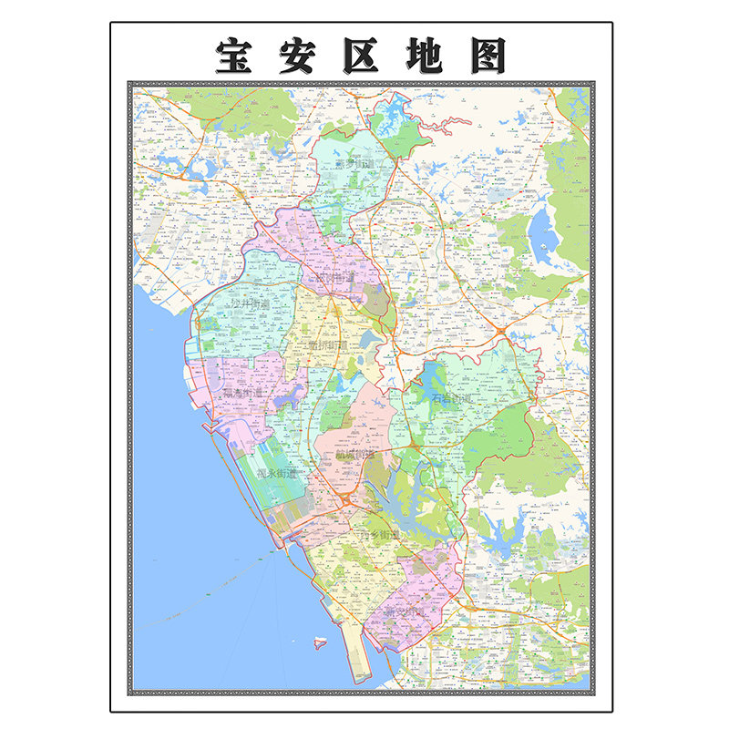 宝安区地图1.1米定制广东省深圳市行政区域颜色划分高清防水墙贴