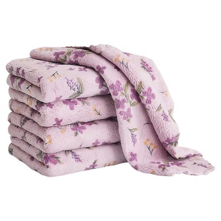 厨房专用强力吸水不掉毛抹布珊瑚绒家用印花加厚不沾油毛巾洗碗布