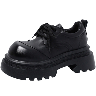 复古大头皮鞋女款2026新款春季厚底乐福单鞋配裙子黑色英伦小皮鞋