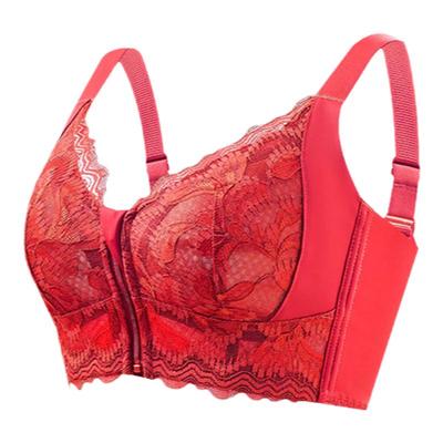 红色内衣女前拉链调整型收副乳