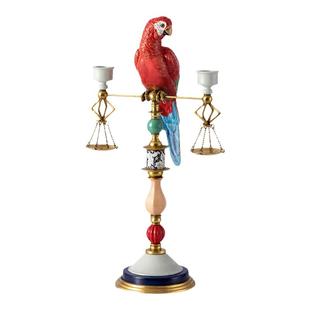 茱莉安艺术彩绘鹦鹉造型陶瓷烛台精美客厅桌面摆件法式别墅装饰品