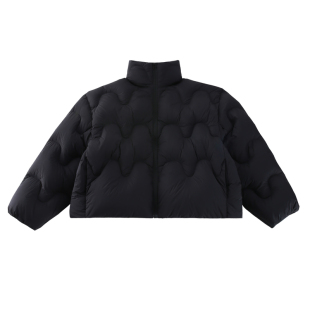 女童羽绒服黑色短款泡芙立领云朵面包服冬季小女孩白鸭绒保暖外套