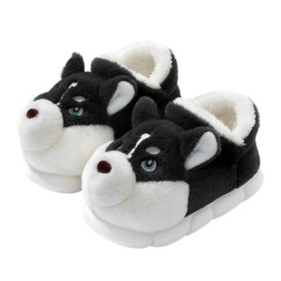 哈士奇包跟棉拖鞋男士冬季新款卡通可爱防滑外穿保暖毛绒棉鞋男款