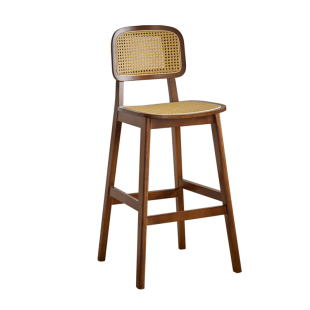 实木吧台椅家用酒吧靠背椅轻奢高级岛台藤编高脚凳咖啡侘寂风椅子