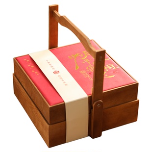 2025新款双层月饼礼盒实木手提中秋礼品盒高端木制定制包装盒空盒