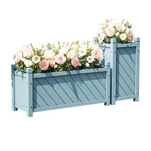 室外楼顶阳台实木防腐花箱庭院长方形花盆露台植物造景家用种植箱