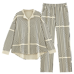 悦内睡衣女士春秋款秋季纯棉质长袖家居服新款高级感时尚套装女款