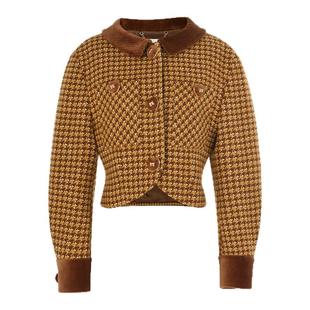 lefame拉飞姆2025秋冬新款复古时尚经典黄撞色千鸟格收腰短外套女