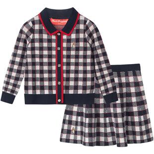 暇步士童装女童套装学院风秋冬新款毛衣裙子宝宝两件套喜庆拜年服