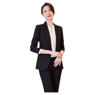 诗璐雅黑色职业西装套装女秋冬款一粒扣简约干练商务西服工作正装