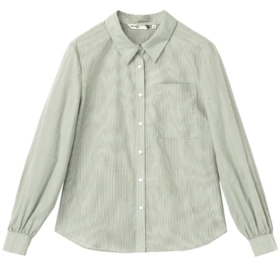 布景长袖衬衫女春季新品通勤简约翻领宽松莱赛尔格子衬衣1052