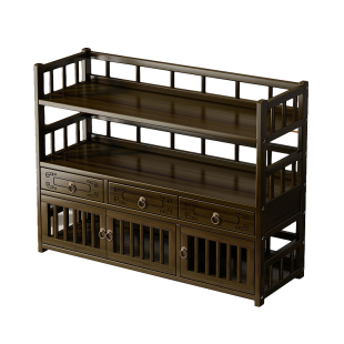 桌面茶杯收纳置物架子小型博古架实木中式紫砂壶茶具茶叶摆件展示