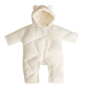 婴儿羽绒服冬季连体衣套装宝宝外出抱衣加厚包脚保暖一体连帽外套