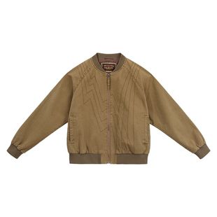 马登美式巴恩风棕色飞行棒球服领正肩工装夹克短款外套上衣女士春