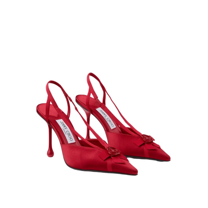 JIMMYCHOO/红色缎面罗缎露跟鞋