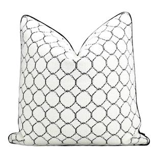 布在布艺加厚棉麻靠垫黑白大方枕几何图形抱枕样板房圆圈割绒靠包