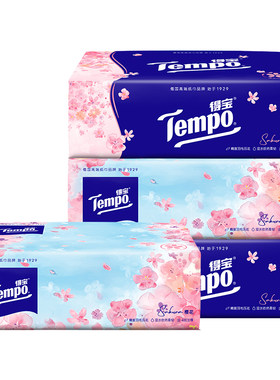 Tempo得宝孕产妇软抽纸樱花香味4层3包餐巾纸德宝加厚面巾纸家用u