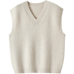 好穿的不得了!粗棒针加厚V领山羊绒背心女纯羊绒衫马甲针织坎肩