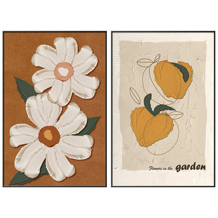 现代简约卧室床头装饰画ins文艺花卉组合两联挂画房间背景墙壁画