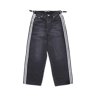 韩潮badblood低腰黑色直筒牛仔裤水洗做旧裤腿三条杠拖地阔腿裤女