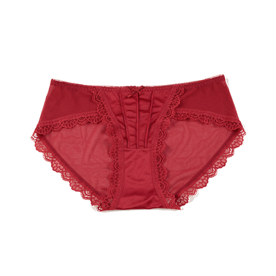 DPLAYSWEET【10A抗菌】桑蚕丝裆底新婚蕾丝缎面内裤女红色三角裤