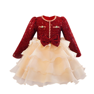 女童公主裙礼服儿童装洋气连衣裙子2025新款秋冬装加绒蓬蓬新年装