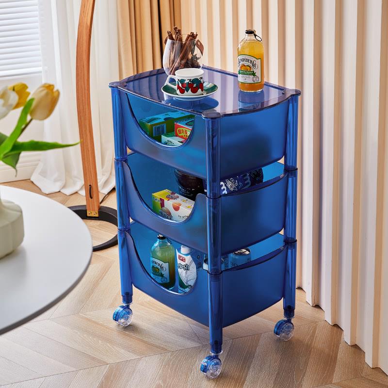 北欧可移动亚克力推车置物架现代简约家用透明叠放储物收纳柜边几