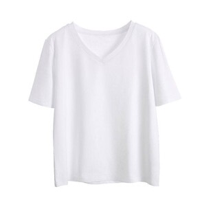 白色女士t恤短袖夏季韩版宽松百搭正肩体恤新款简约显瘦v领上衣潮