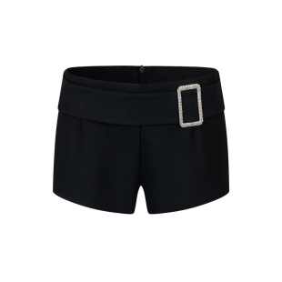 HiimDai 燃 超模腿加载中 水钻扣点缀 辣妹百搭低腰直筒西装短裤