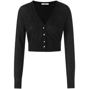 LANCY/朗姿2025年夏新款高级感气质短款开衫优雅V领收腰针织衫女